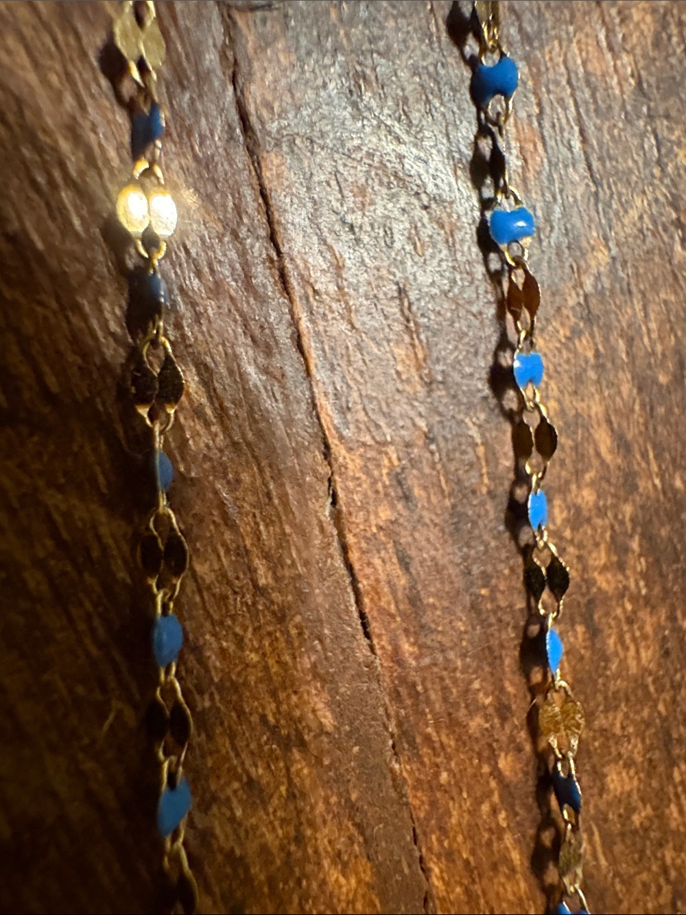 14k Gold Chain Necklace with enamel Blue Bead Accents - Women Jewelry - Picture 6 of 8